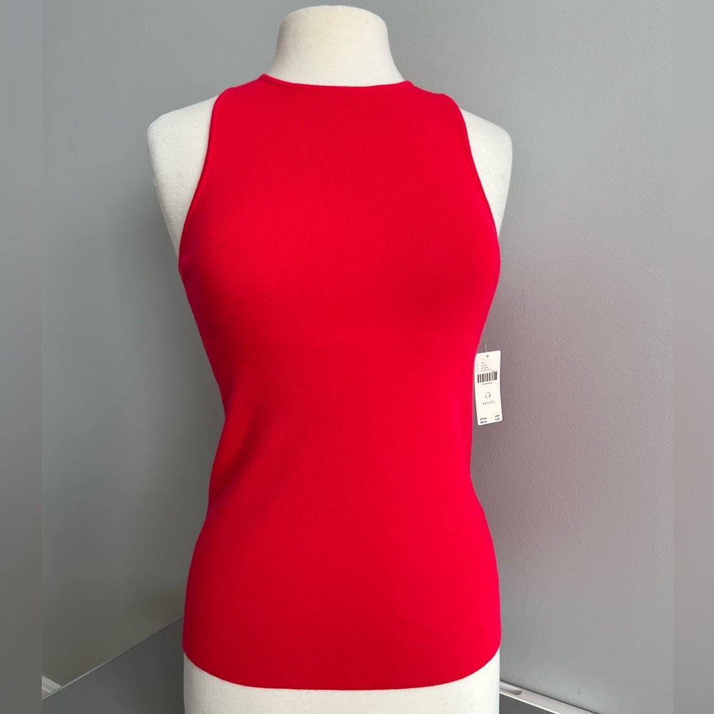 Anthropologie High Neck Tank Top Shirt Womens L LP Petite Neon Pink Red Coral - Picture 2 of 16